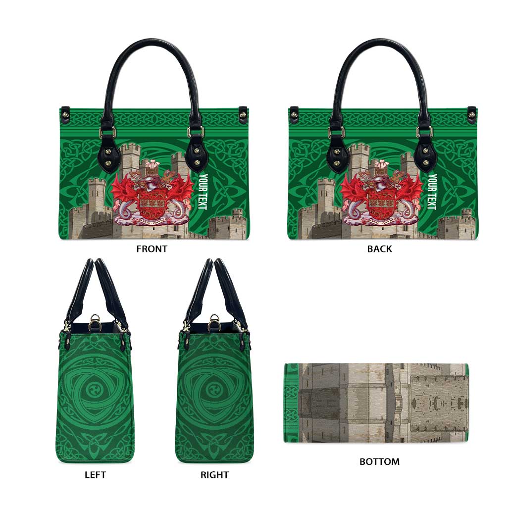 Personalized Caernarfonshire Wales Leather Bag Caernarfon Castle and Emblem Celtic Style - Wonder Print Shop