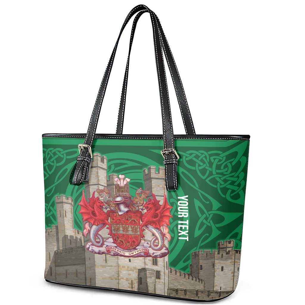 Personalized Caernarfonshire Wales Leather Tote Bag Caernarfon Castle and Emblem Celtic Style - Wonder Print Shop