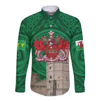 Personalized Caernarfonshire Wales Long Sleeve Button Shirt Caernarfon Castle and Emblem Celtic Style - Wonder Print Shop
