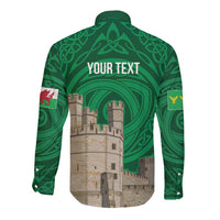 Personalized Caernarfonshire Wales Long Sleeve Button Shirt Caernarfon Castle and Emblem Celtic Style - Wonder Print Shop