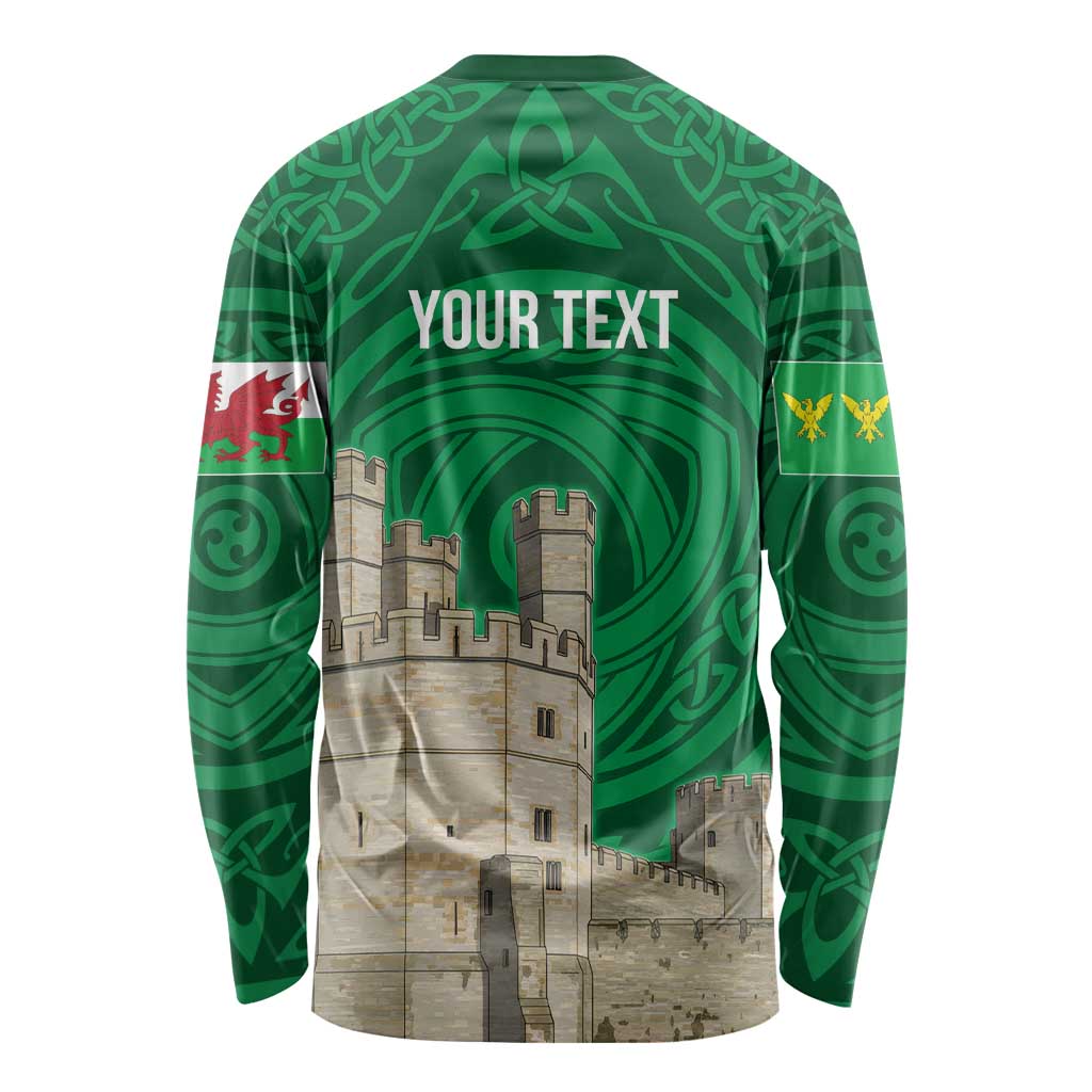 Personalized Caernarfonshire Wales Long Sleeve Shirt Caernarfon Castle and Emblem Celtic Style - Wonder Print Shop