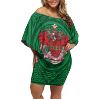Personalized Caernarfonshire Wales Off Shoulder Short Dress Caernarfon Castle and Emblem Celtic Style - Wonder Print Shop