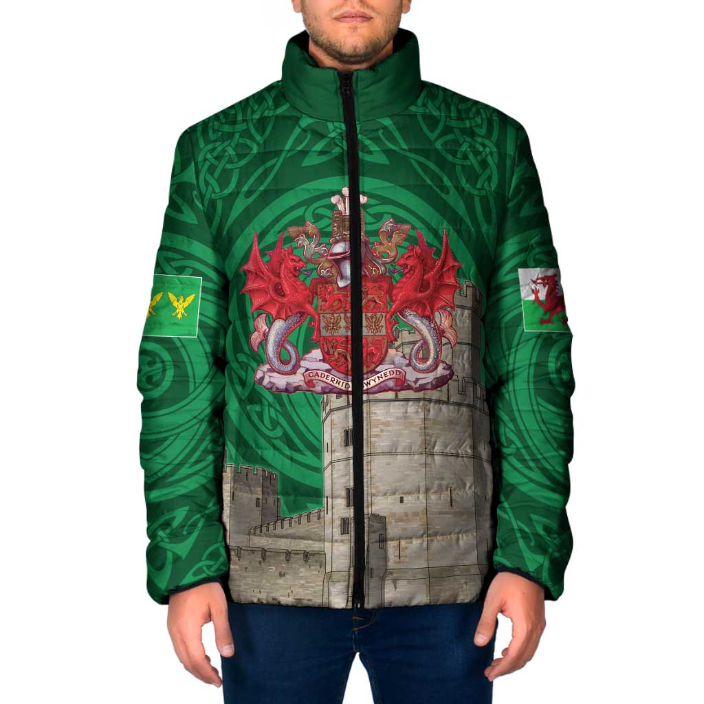 Personalized Caernarfonshire Wales Padded Jacket Caernarfon Castle and Emblem Celtic Style - Wonder Print Shop
