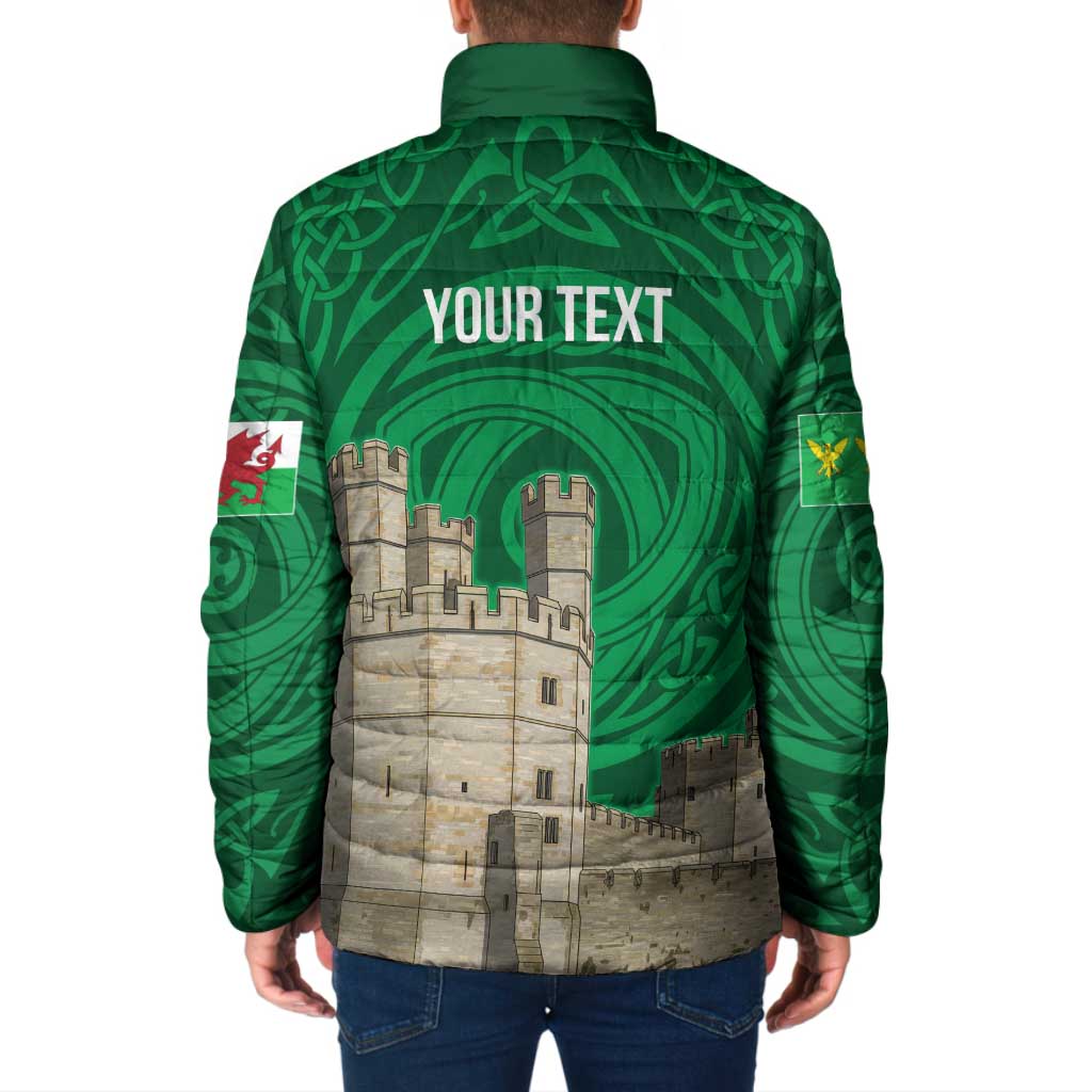 Personalized Caernarfonshire Wales Padded Jacket Caernarfon Castle and Emblem Celtic Style - Wonder Print Shop