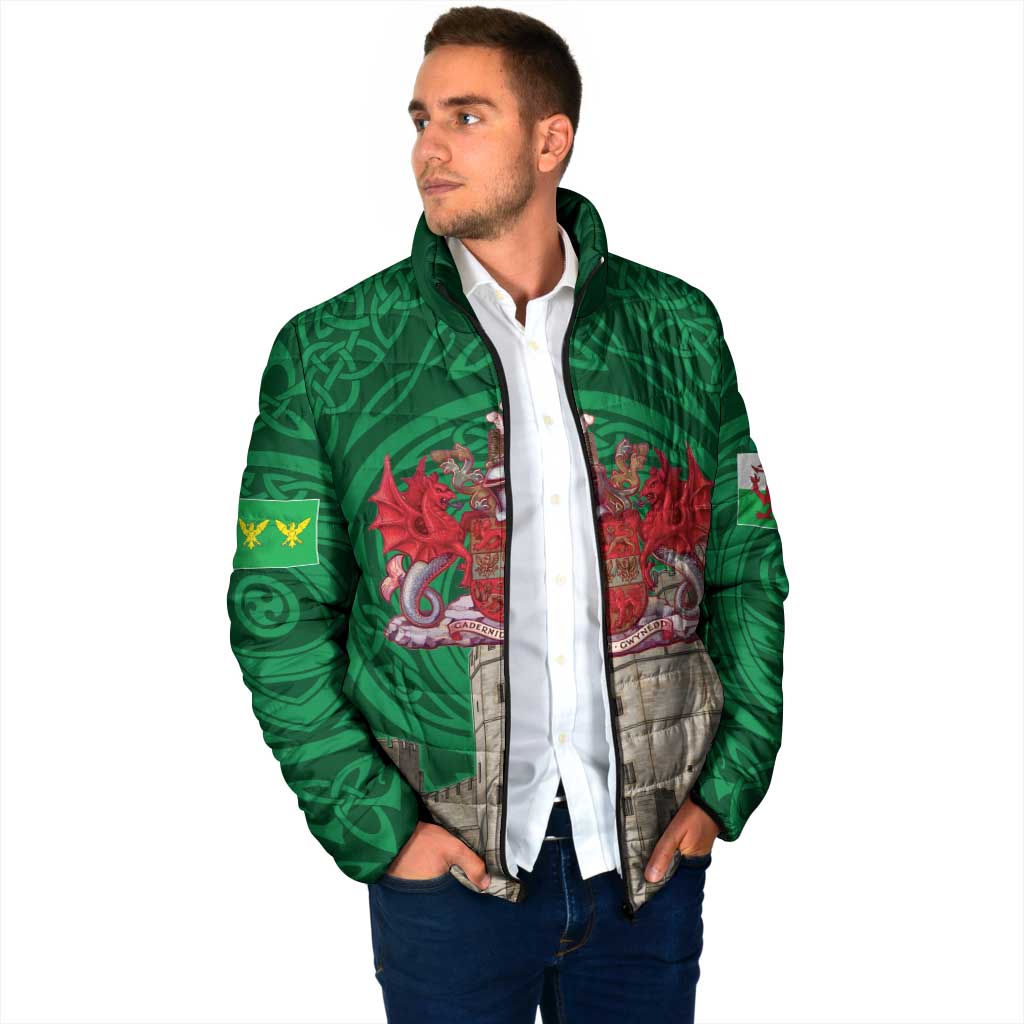Personalized Caernarfonshire Wales Padded Jacket Caernarfon Castle and Emblem Celtic Style - Wonder Print Shop