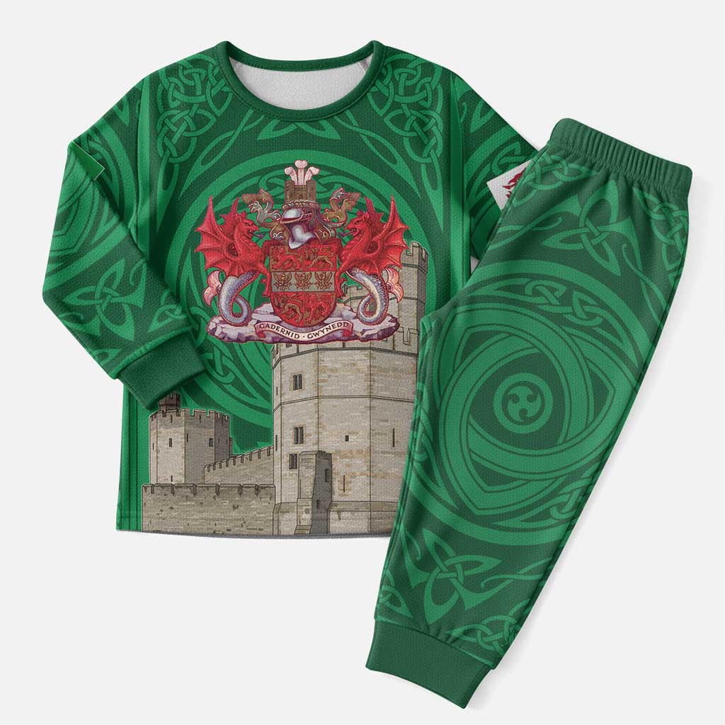 Personalized Caernarfonshire Wales Christmas Pajama Set Caernarfon Castle and Emblem Celtic Style - Wonder Print Shop