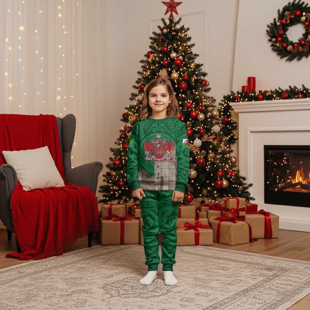 Personalized Caernarfonshire Wales Christmas Pajama Set Caernarfon Castle and Emblem Celtic Style - Wonder Print Shop