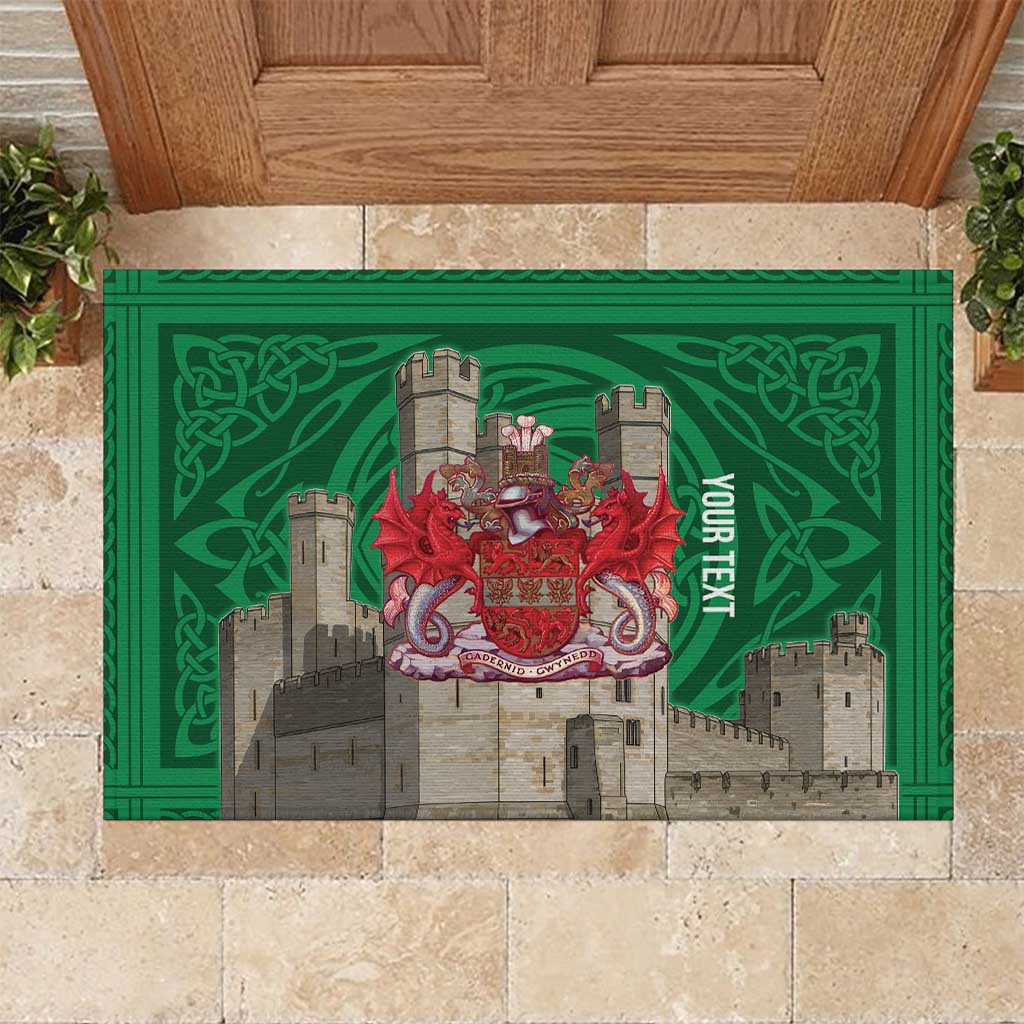 Personalized Caernarfonshire Wales Rubber Doormat Caernarfon Castle and Emblem Celtic Style - Wonder Print Shop