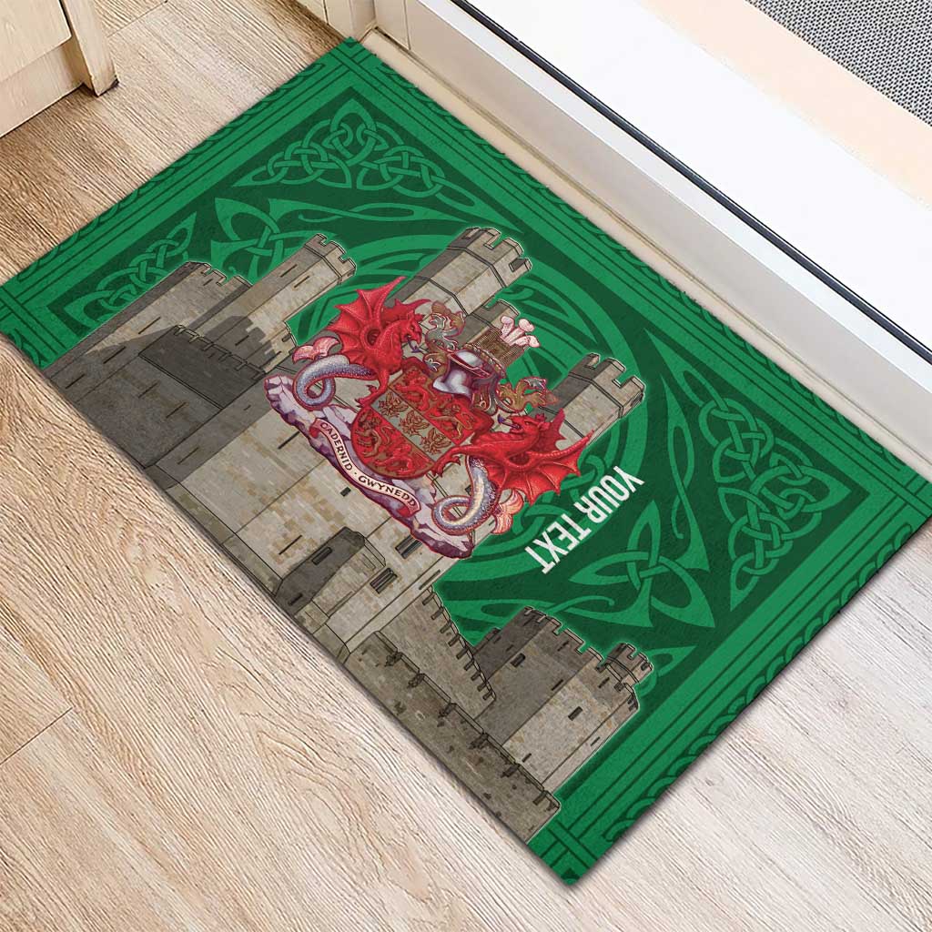 Personalized Caernarfonshire Wales Rubber Doormat Caernarfon Castle and Emblem Celtic Style - Wonder Print Shop