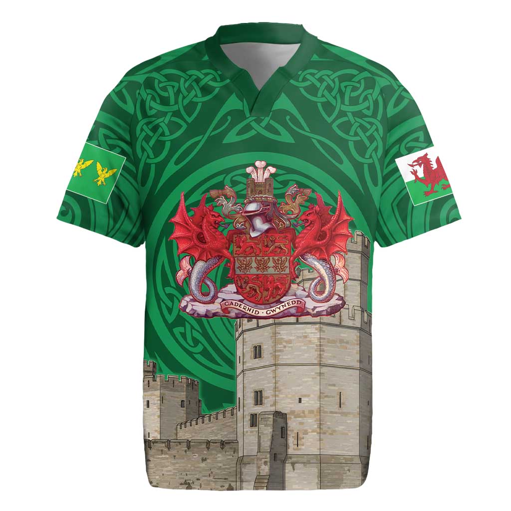Personalized Caernarfonshire Wales Rugby Jersey Caernarfon Castle and Emblem Celtic Style - Wonder Print Shop