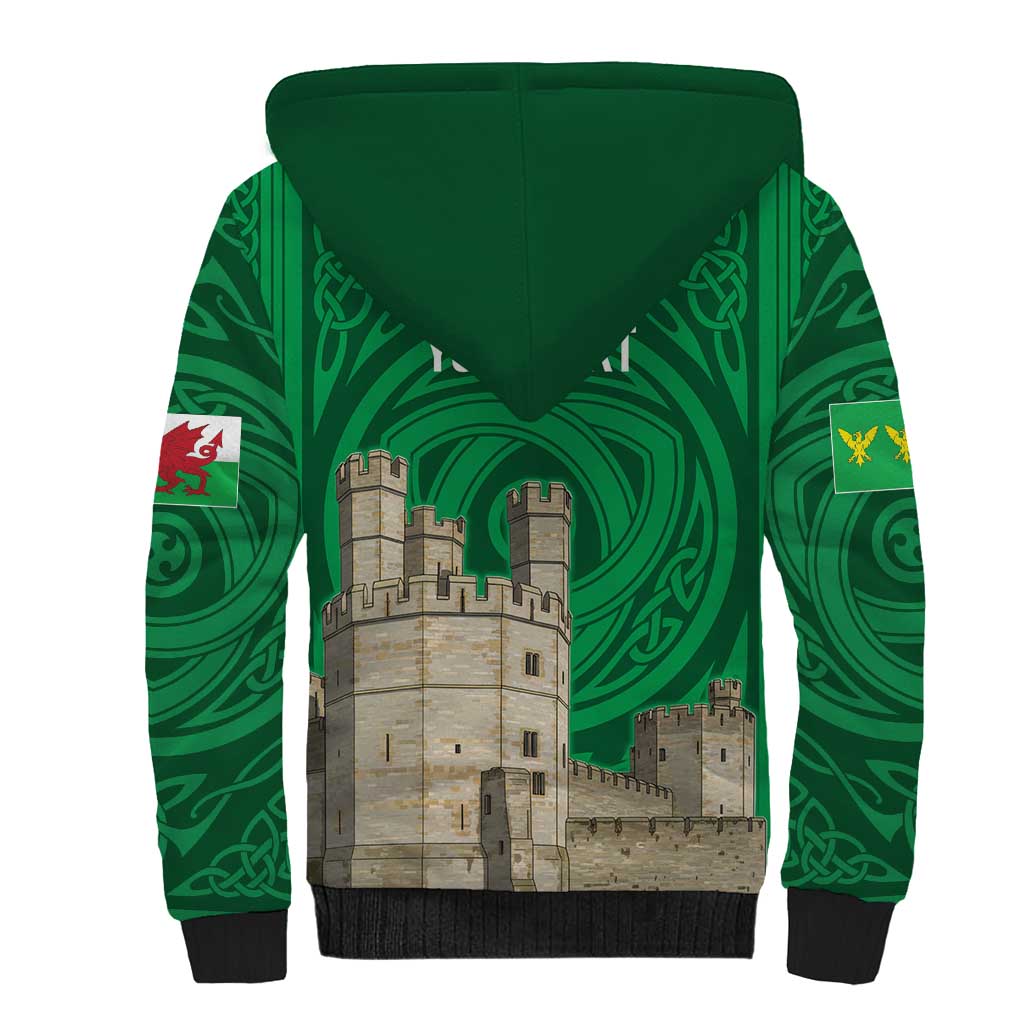 Personalized Caernarfonshire Wales Sherpa Hoodie Caernarfon Castle and Emblem Celtic Style - Wonder Print Shop
