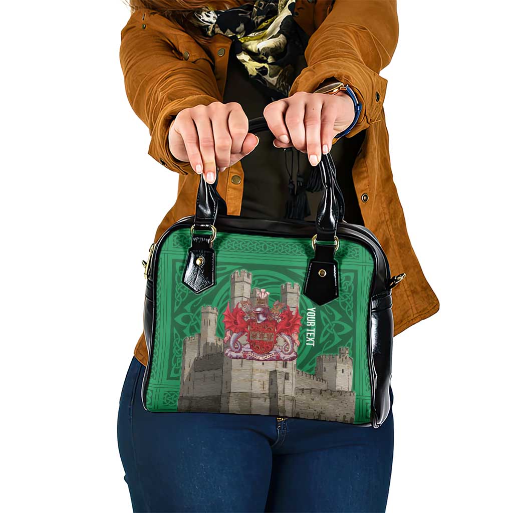 Personalized Caernarfonshire Wales Shoulder Handbag Caernarfon Castle and Emblem Celtic Style - Wonder Print Shop