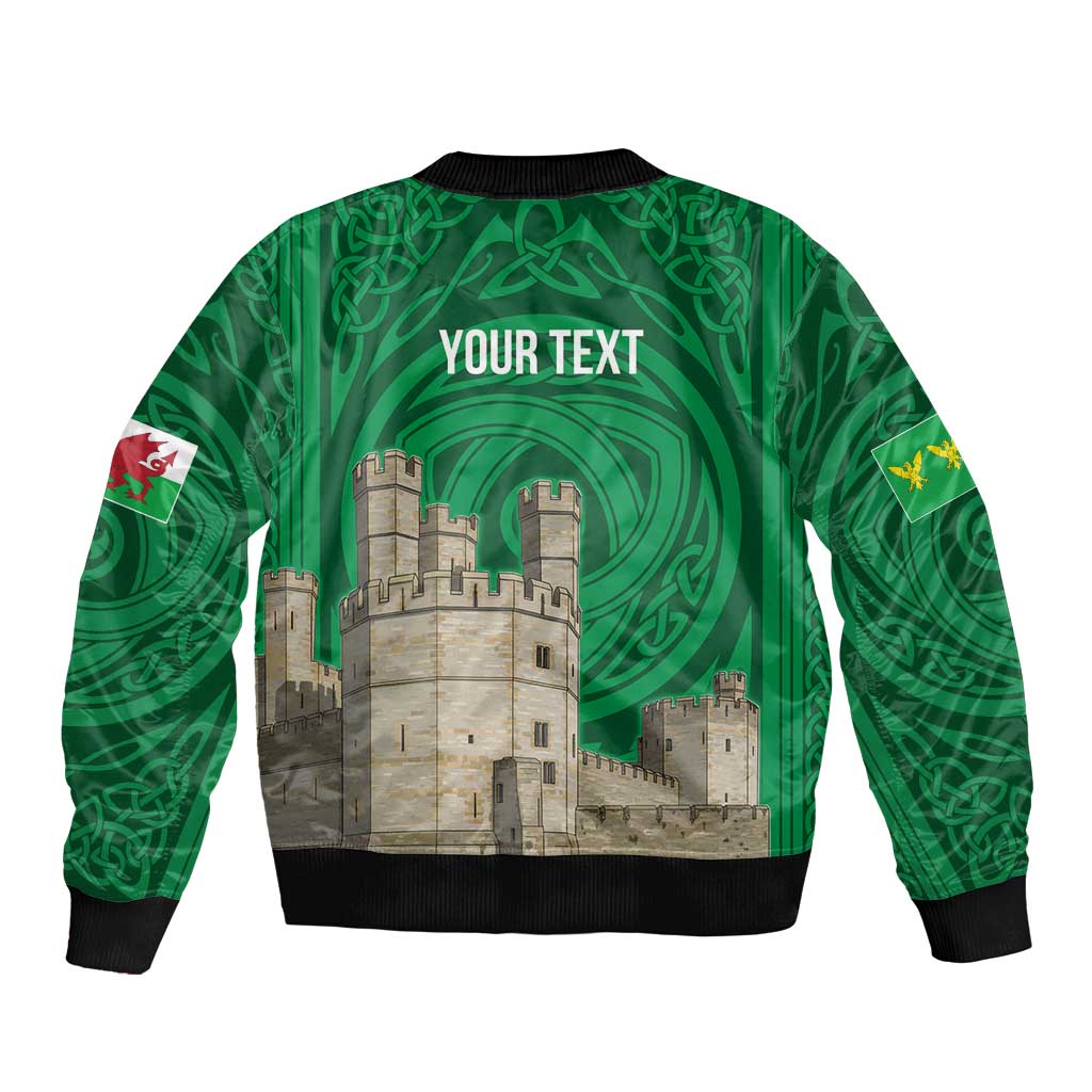 Personalized Caernarfonshire Wales Sleeve Zip Bomber Jacket Caernarfon Castle and Emblem Celtic Style - Wonder Print Shop