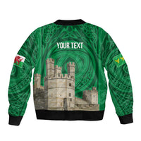 Personalized Caernarfonshire Wales Sleeve Zip Bomber Jacket Caernarfon Castle and Emblem Celtic Style - Wonder Print Shop