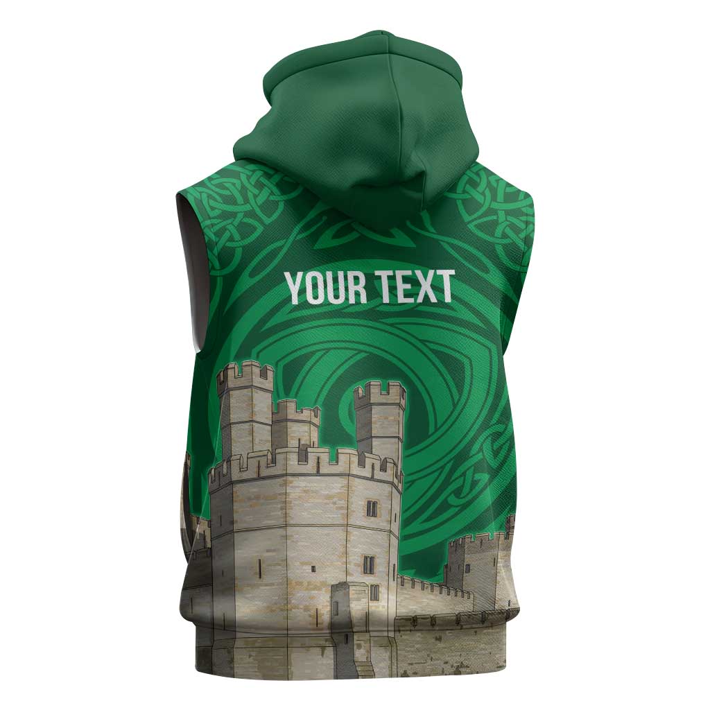 Personalized Caernarfonshire Wales Sleeveless Hoodie Caernarfon Castle and Emblem Celtic Style - Wonder Print Shop