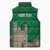 Personalized Caernarfonshire Wales Sleeveless Puffer Jacket Caernarfon Castle and Emblem Celtic Style - Wonder Print Shop