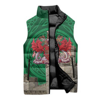 Personalized Caernarfonshire Wales Sleeveless Puffer Jacket Caernarfon Castle and Emblem Celtic Style - Wonder Print Shop
