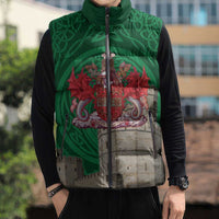 Personalized Caernarfonshire Wales Sleeveless Puffer Jacket Caernarfon Castle and Emblem Celtic Style - Wonder Print Shop