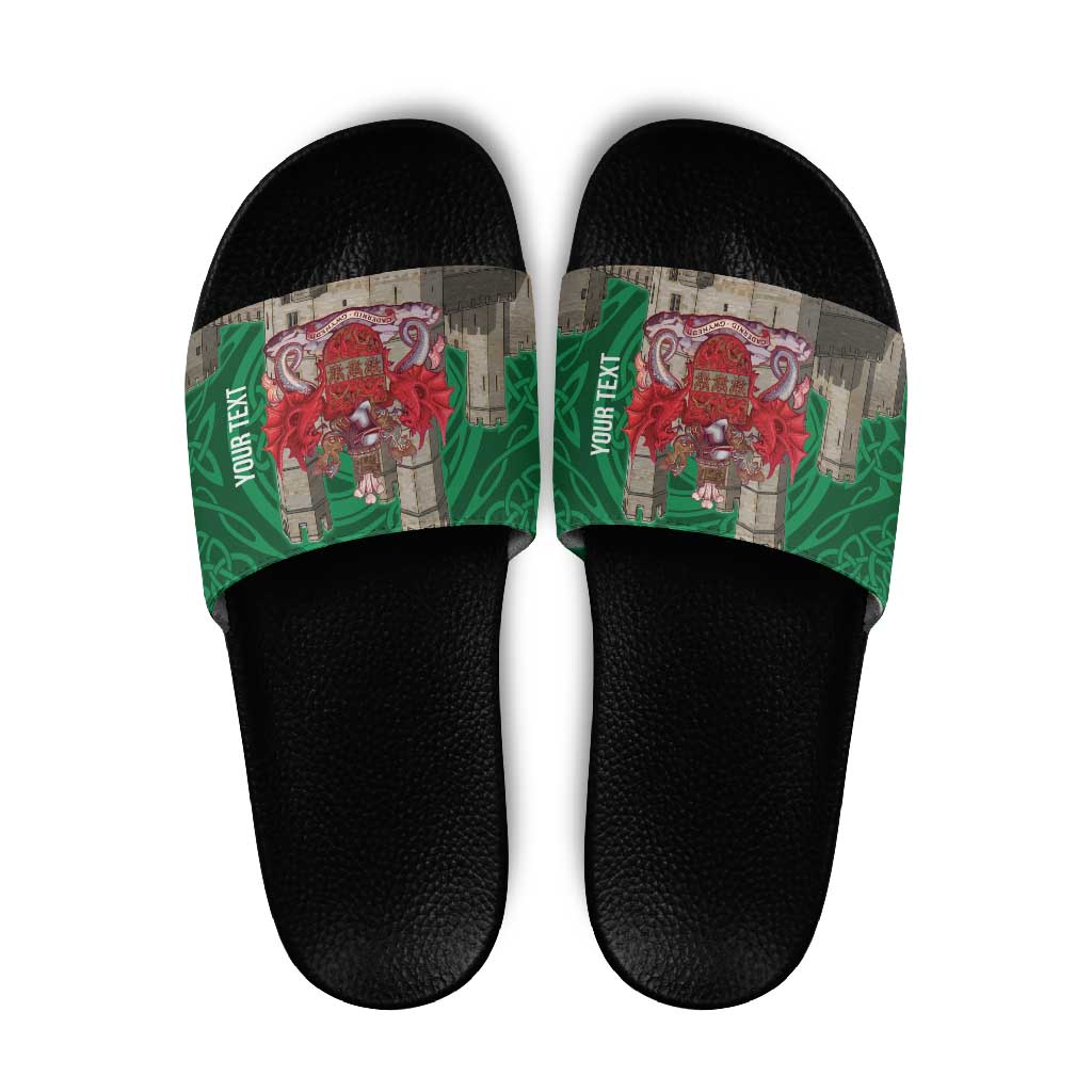 Personalized Caernarfonshire Wales Slide Sandals Caernarfon Castle and Emblem Celtic Style - Wonder Print Shop