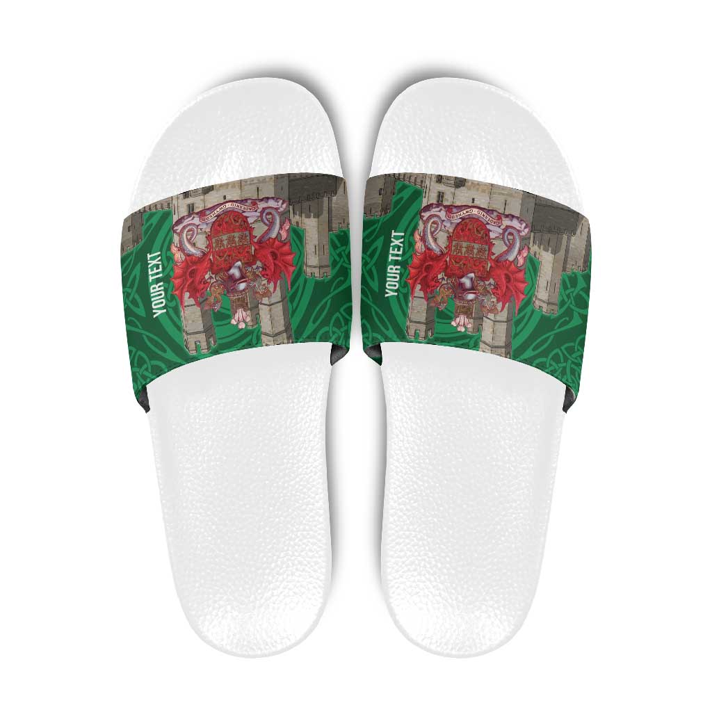 Personalized Caernarfonshire Wales Slide Sandals Caernarfon Castle and Emblem Celtic Style - Wonder Print Shop