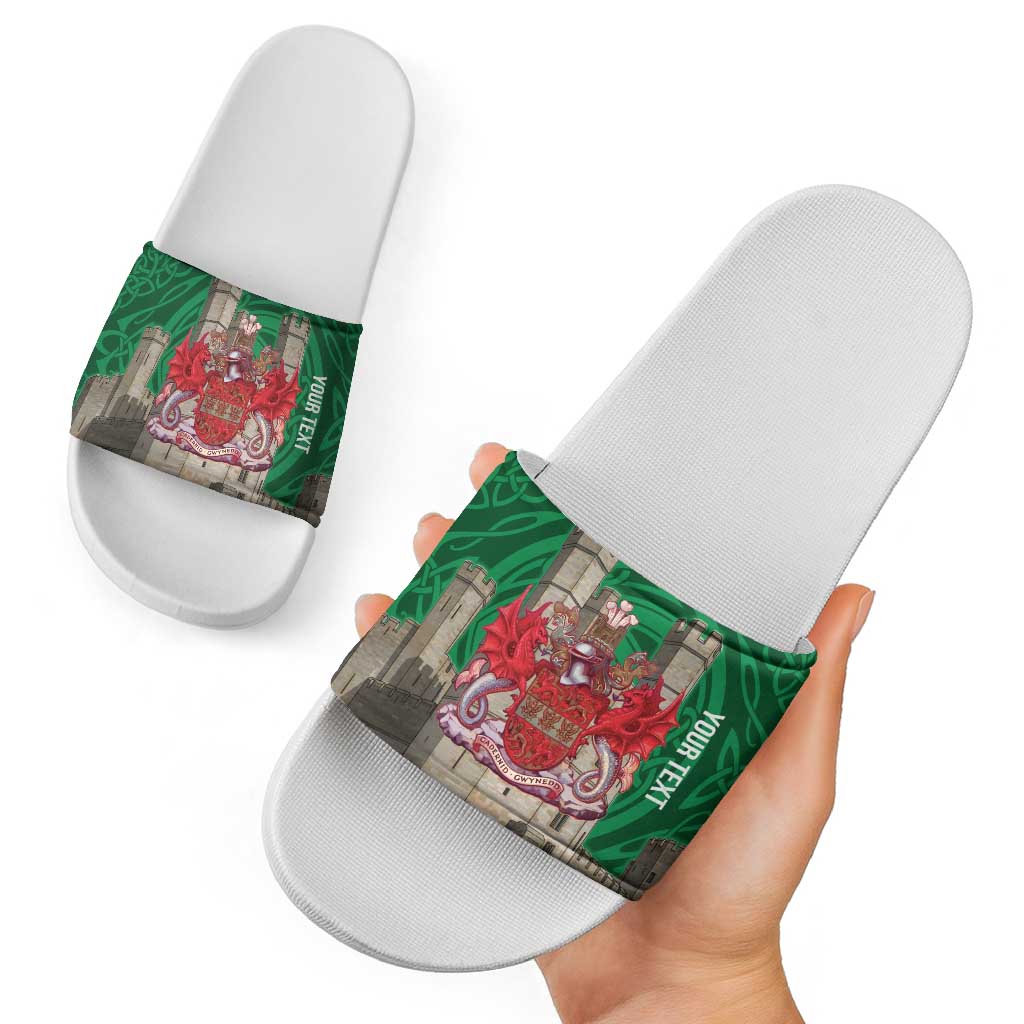 Personalized Caernarfonshire Wales Slide Sandals Caernarfon Castle and Emblem Celtic Style - Wonder Print Shop