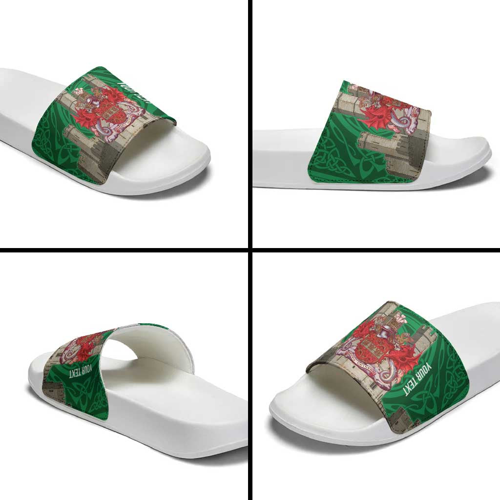 Personalized Caernarfonshire Wales Slide Sandals Caernarfon Castle and Emblem Celtic Style - Wonder Print Shop