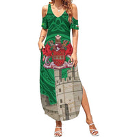 Personalized Caernarfonshire Wales Summer Maxi Dress Caernarfon Castle and Emblem Celtic Style - Wonder Print Shop