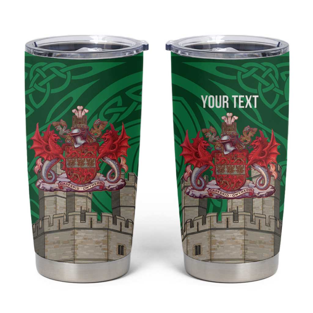 Personalized Caernarfonshire Wales Tumbler Cup Caernarfon Castle and Emblem Celtic Style - Wonder Print Shop