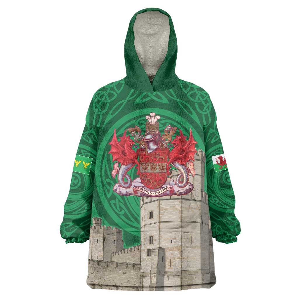 Personalized Caernarfonshire Wales Wearable Blanket Hoodie Caernarfon Castle and Emblem Celtic Style - Wonder Print Shop