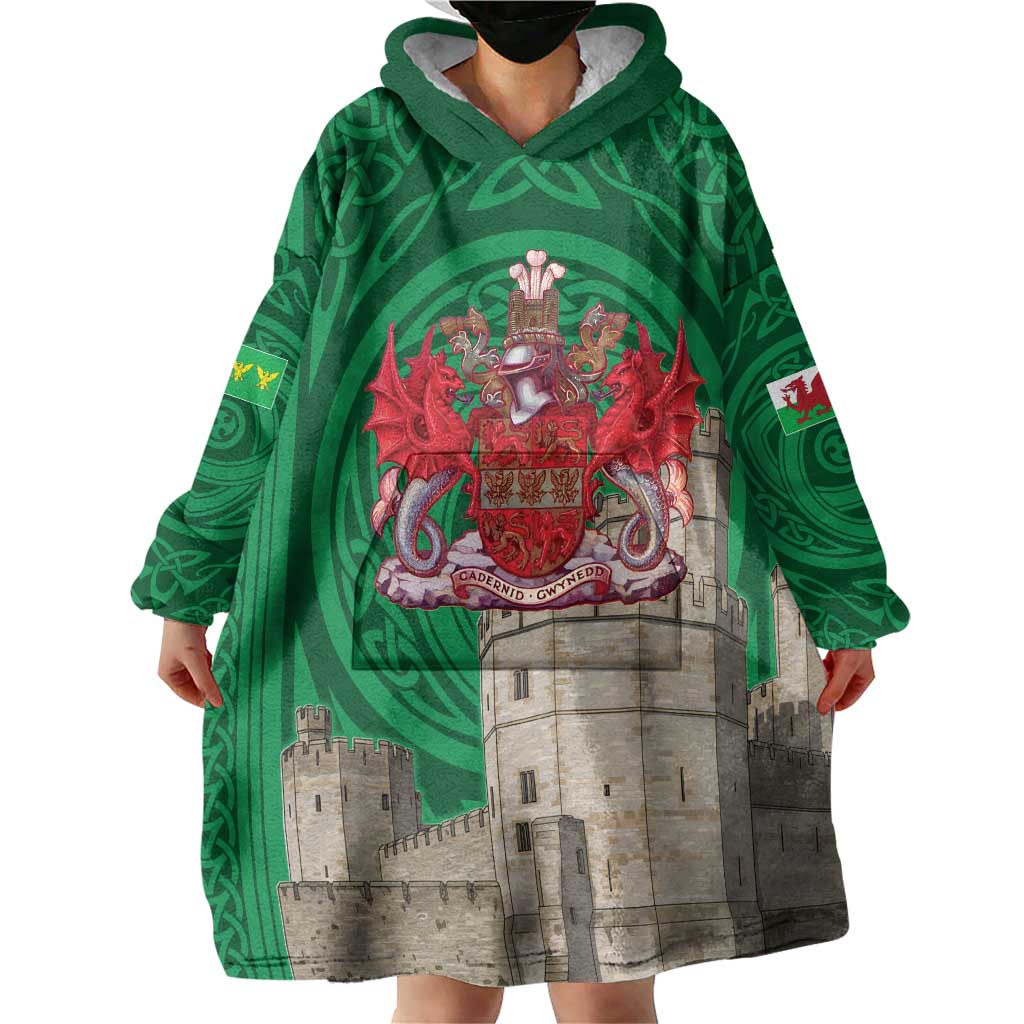 Personalized Caernarfonshire Wales Wearable Blanket Hoodie Caernarfon Castle and Emblem Celtic Style - Wonder Print Shop