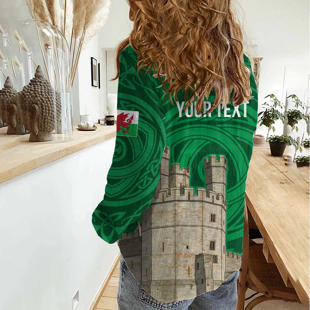 Personalized Caernarfonshire Wales Women Casual Shirt Caernarfon Castle and Emblem Celtic Style - Wonder Print Shop
