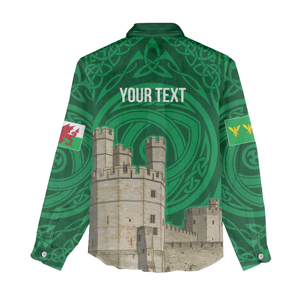 Personalized Caernarfonshire Wales Women Casual Shirt Caernarfon Castle and Emblem Celtic Style - Wonder Print Shop