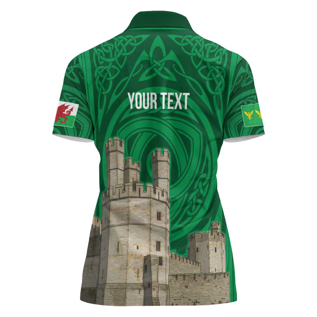 Personalized Caernarfonshire Wales Women Polo Shirt Caernarfon Castle and Emblem Celtic Style - Wonder Print Shop