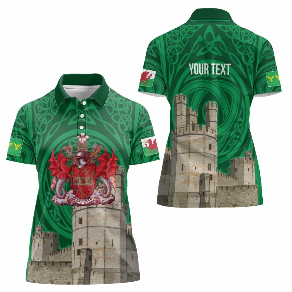 Personalized Caernarfonshire Wales Women Polo Shirt Caernarfon Castle and Emblem Celtic Style - Wonder Print Shop