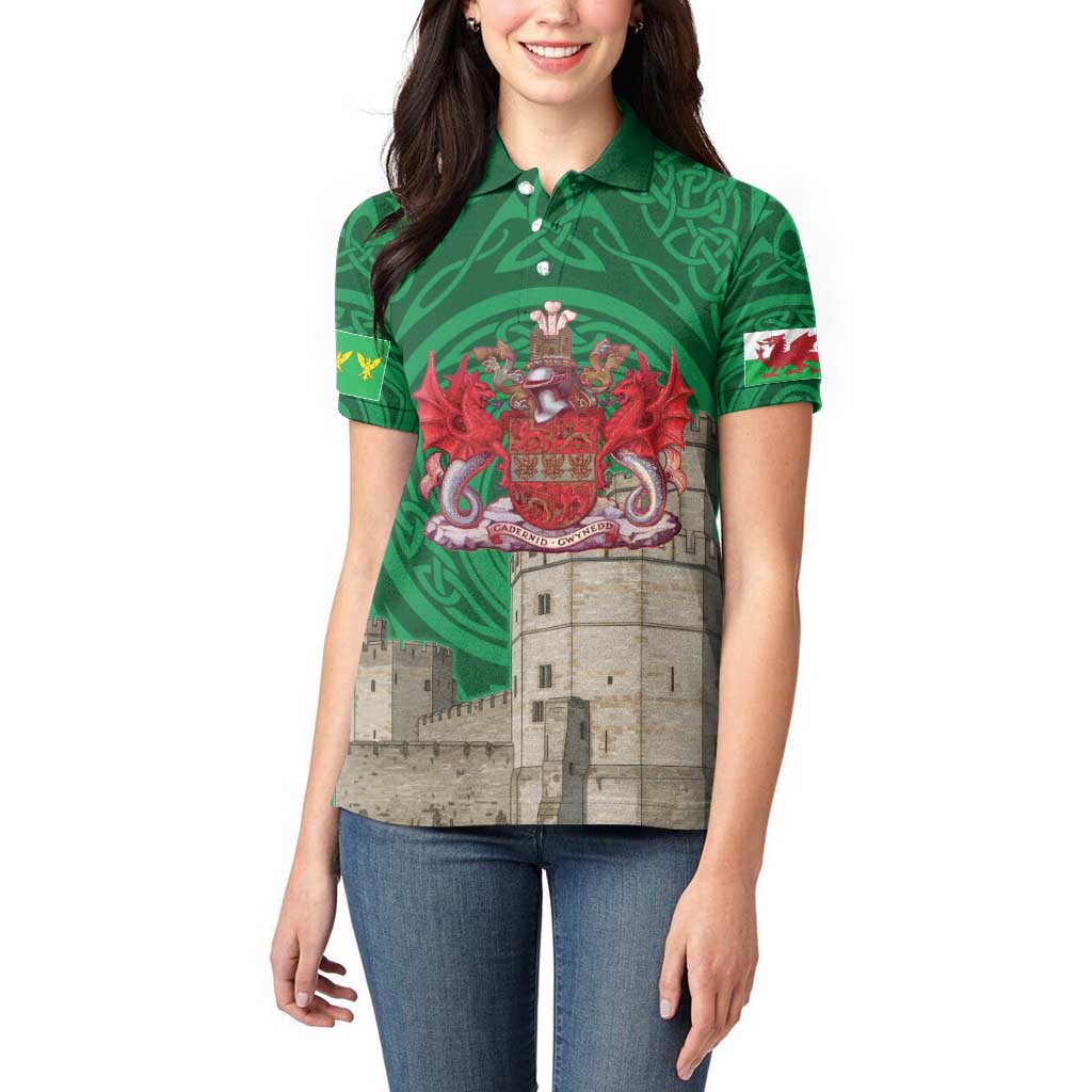 Personalized Caernarfonshire Wales Women Polo Shirt Caernarfon Castle and Emblem Celtic Style - Wonder Print Shop