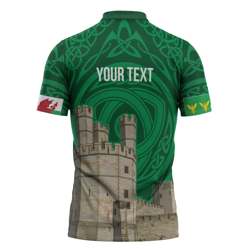 Personalized Caernarfonshire Wales Zipper Polo Shirt Caernarfon Castle and Emblem Celtic Style - Wonder Print Shop
