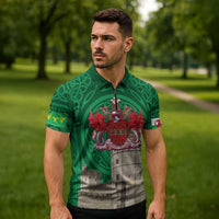 Personalized Caernarfonshire Wales Zipper Polo Shirt Caernarfon Castle and Emblem Celtic Style - Wonder Print Shop