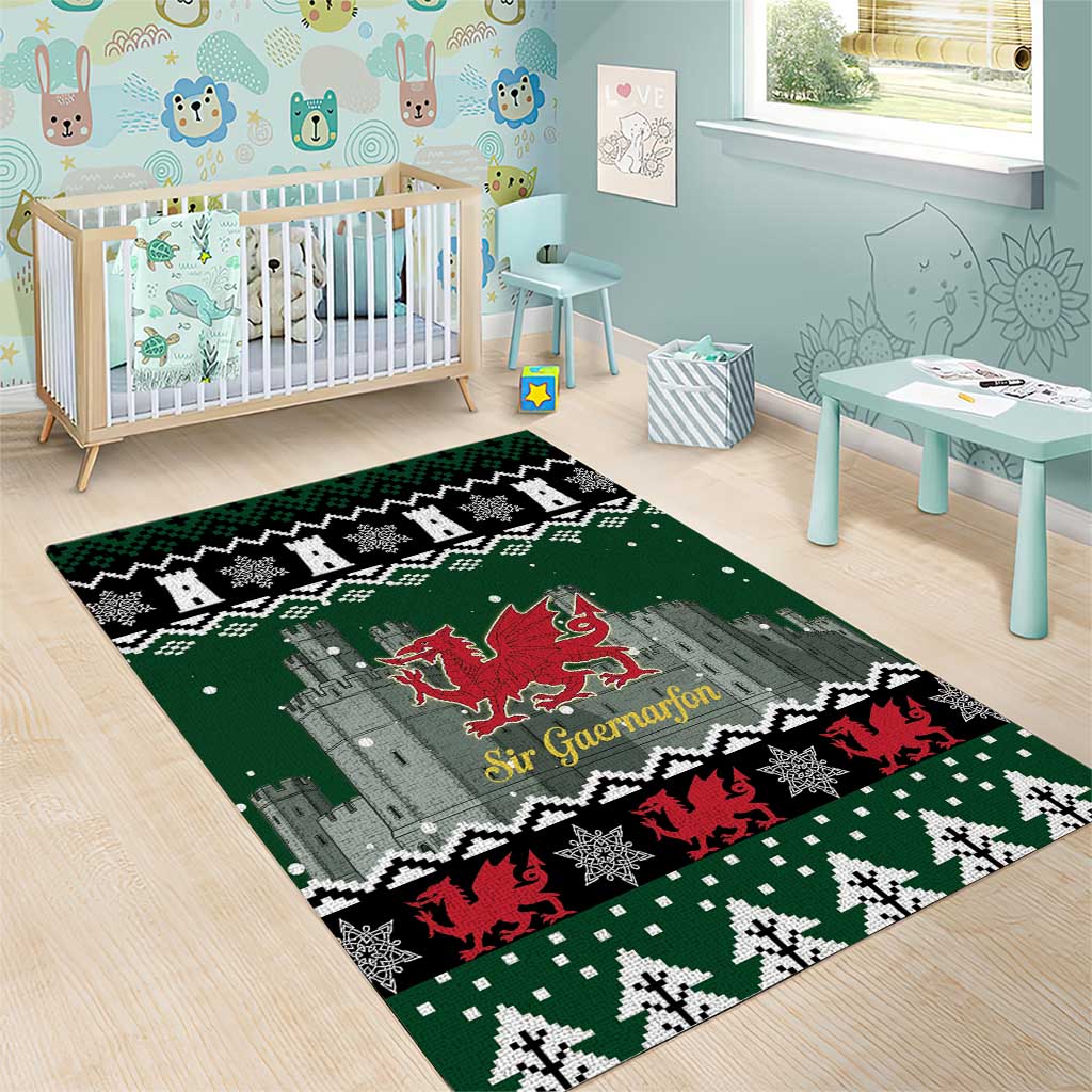 Caernarfonshire Wales Christmas Area Rug Caernarfon Castle Red Dragon - Wonder Print Shop