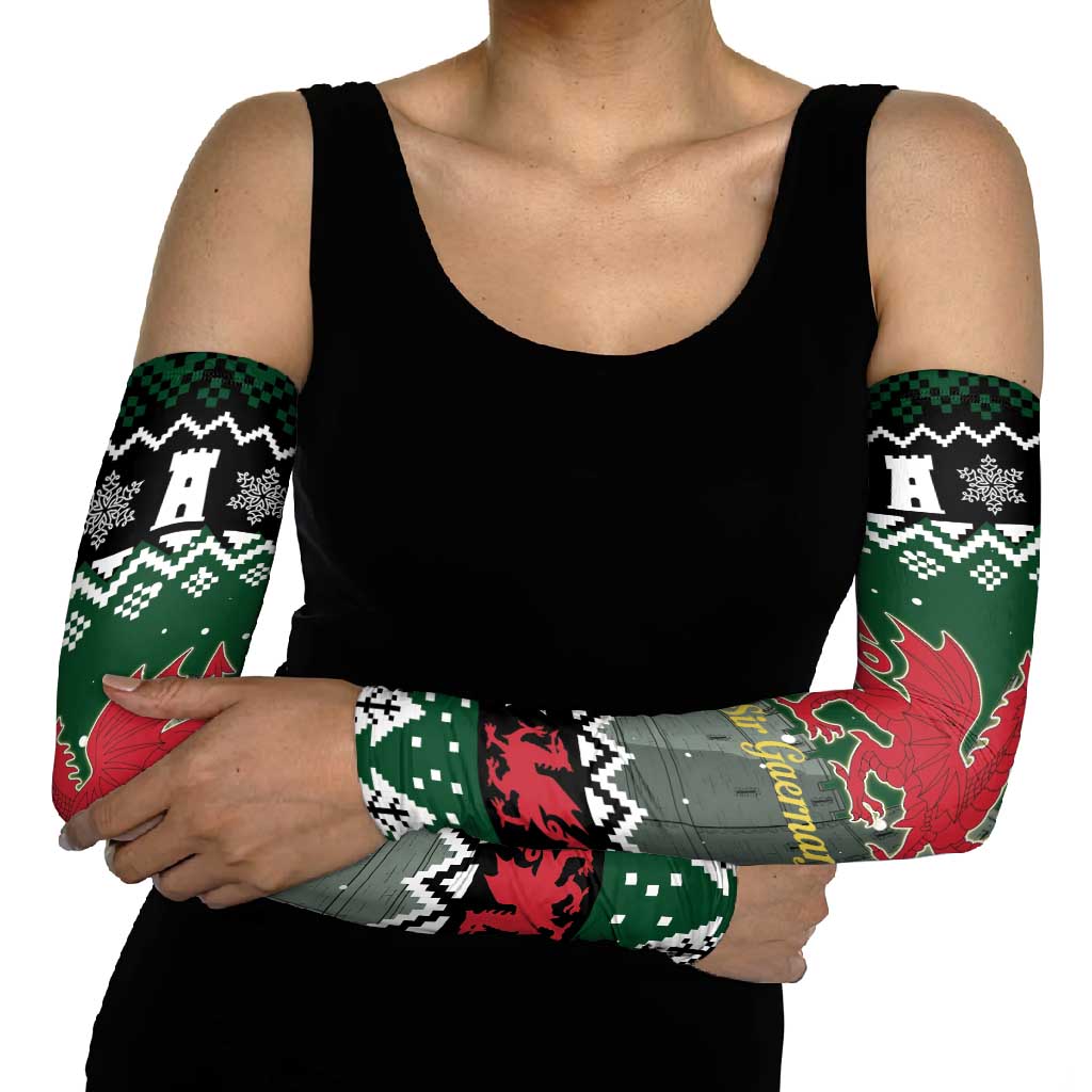 Caernarfonshire Wales Christmas Arm Sleeves Caernarfon Castle Red Dragon - Wonder Print Shop