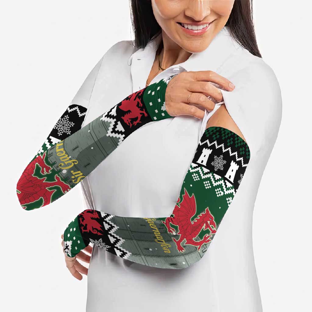 Caernarfonshire Wales Christmas Arm Sleeves Caernarfon Castle Red Dragon - Wonder Print Shop