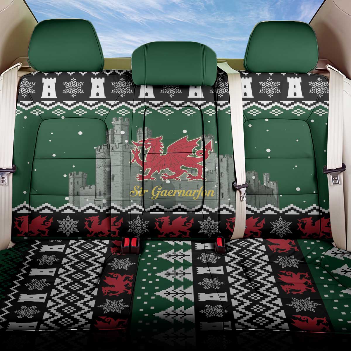 Caernarfonshire Wales Christmas Back Car Seat Cover Caernarfon Castle Red Dragon - Wonder Print Shop