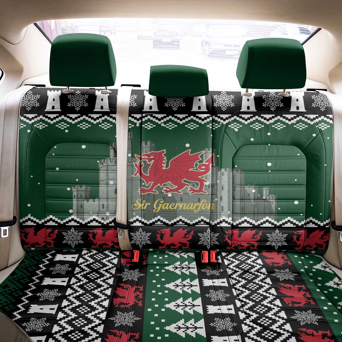 Caernarfonshire Wales Christmas Back Car Seat Cover Caernarfon Castle Red Dragon - Wonder Print Shop