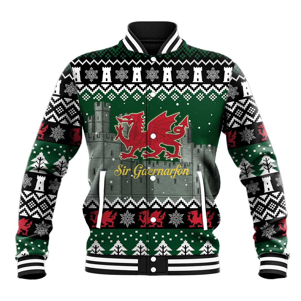 Caernarfonshire Wales Christmas Baseball Jacket Caernarfon Castle Red Dragon - Wonder Print Shop