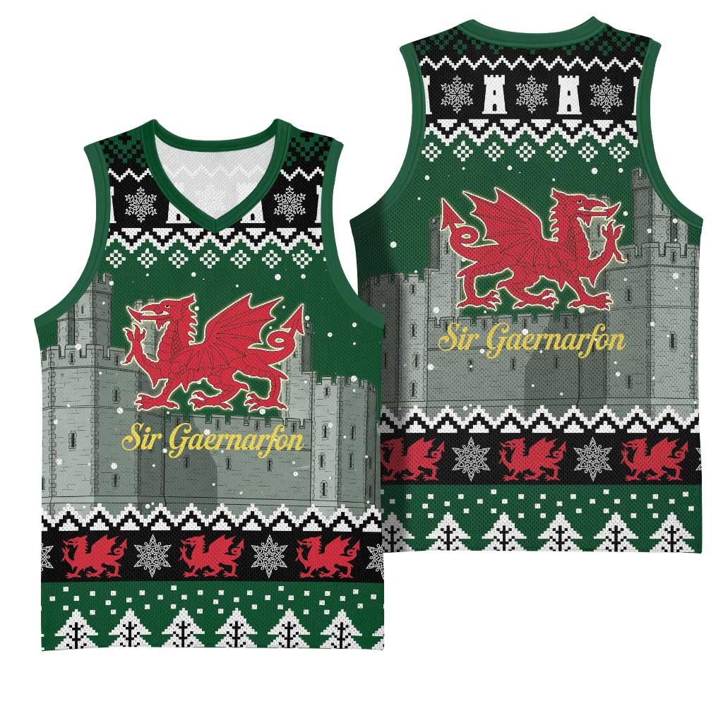 Caernarfonshire Wales Christmas Basketball Jersey Caernarfon Castle Red Dragon - Wonder Print Shop