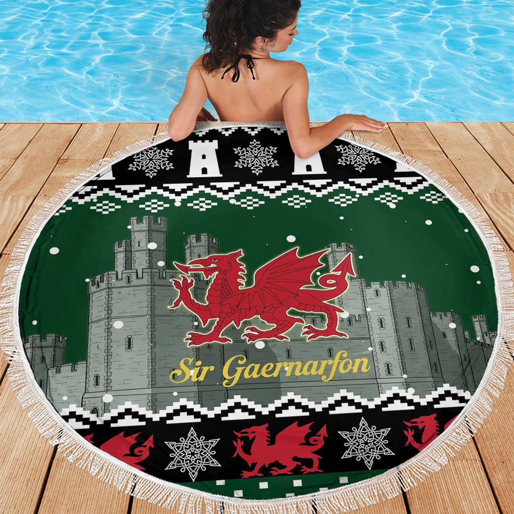 Caernarfonshire Wales Christmas Beach Blanket Caernarfon Castle Red Dragon - Wonder Print Shop