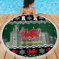 Caernarfonshire Wales Christmas Beach Blanket Caernarfon Castle Red Dragon - Wonder Print Shop