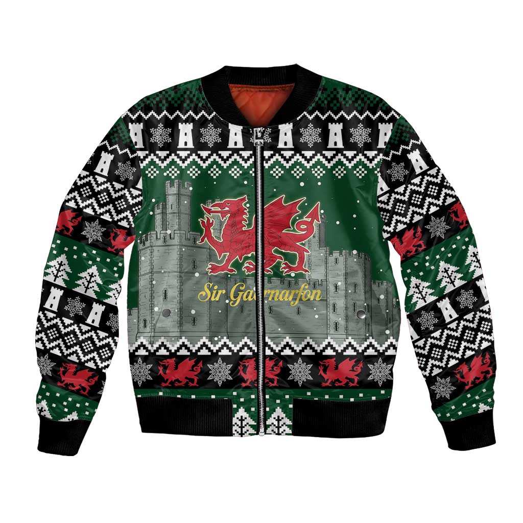 Caernarfonshire Wales Christmas Bomber Jacket Caernarfon Castle Red Dragon - Wonder Print Shop