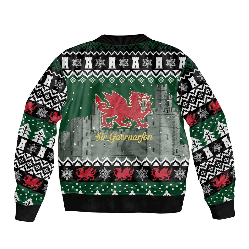 Caernarfonshire Wales Christmas Bomber Jacket Caernarfon Castle Red Dragon - Wonder Print Shop