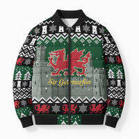 Caernarfonshire Wales Christmas Bomber Puffer Jacket Caernarfon Castle Red Dragon - Wonder Print Shop