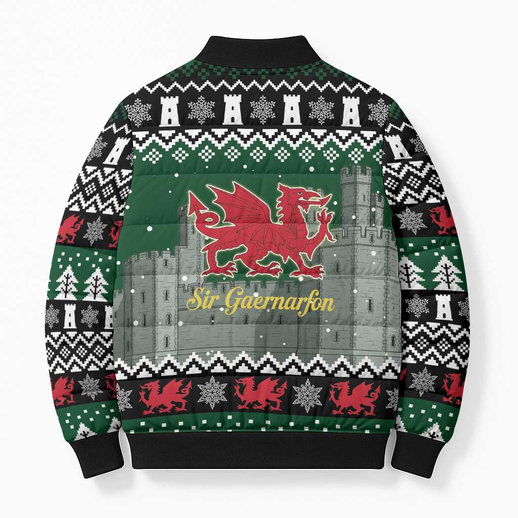 Caernarfonshire Wales Christmas Bomber Puffer Jacket Caernarfon Castle Red Dragon - Wonder Print Shop